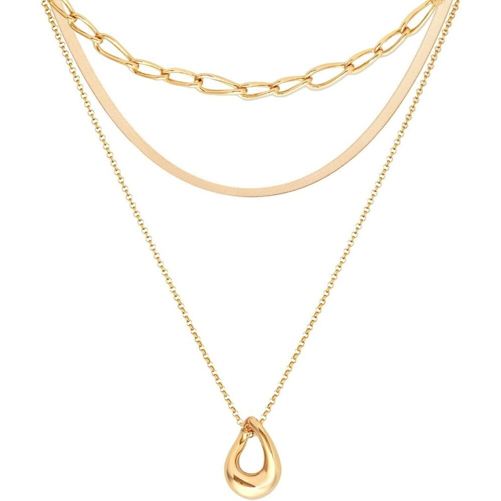 Women's Gold Necklaces Dainty Herringbone Set Simple Chain Layering Pendant